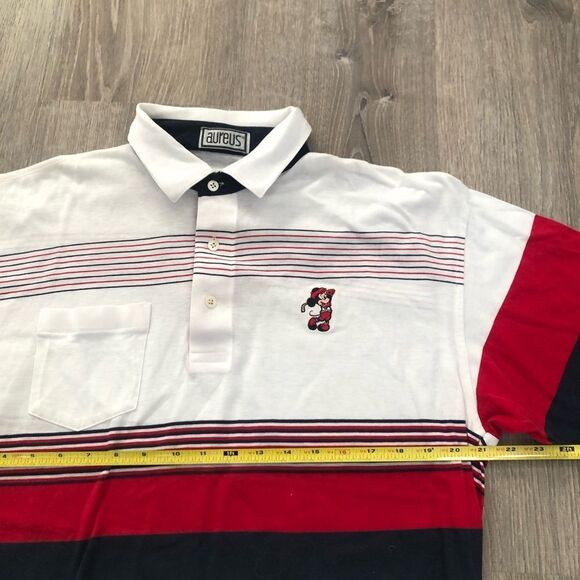Vtg 80s Aureus Mickey Mouse Golf Short Sleeve Polo Shirt Medium Red White Blue - Picture 9 of 10